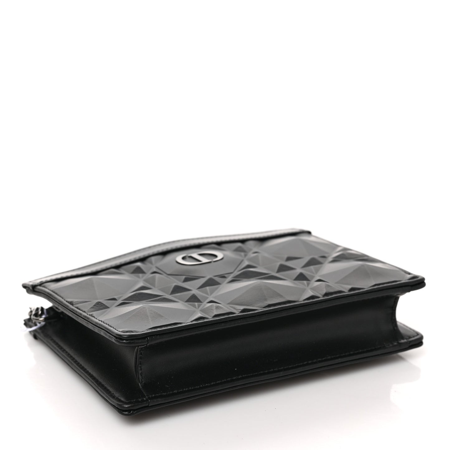 Calfskin Macrocannage Diamond Caro Zipped Pouch With Chain Black