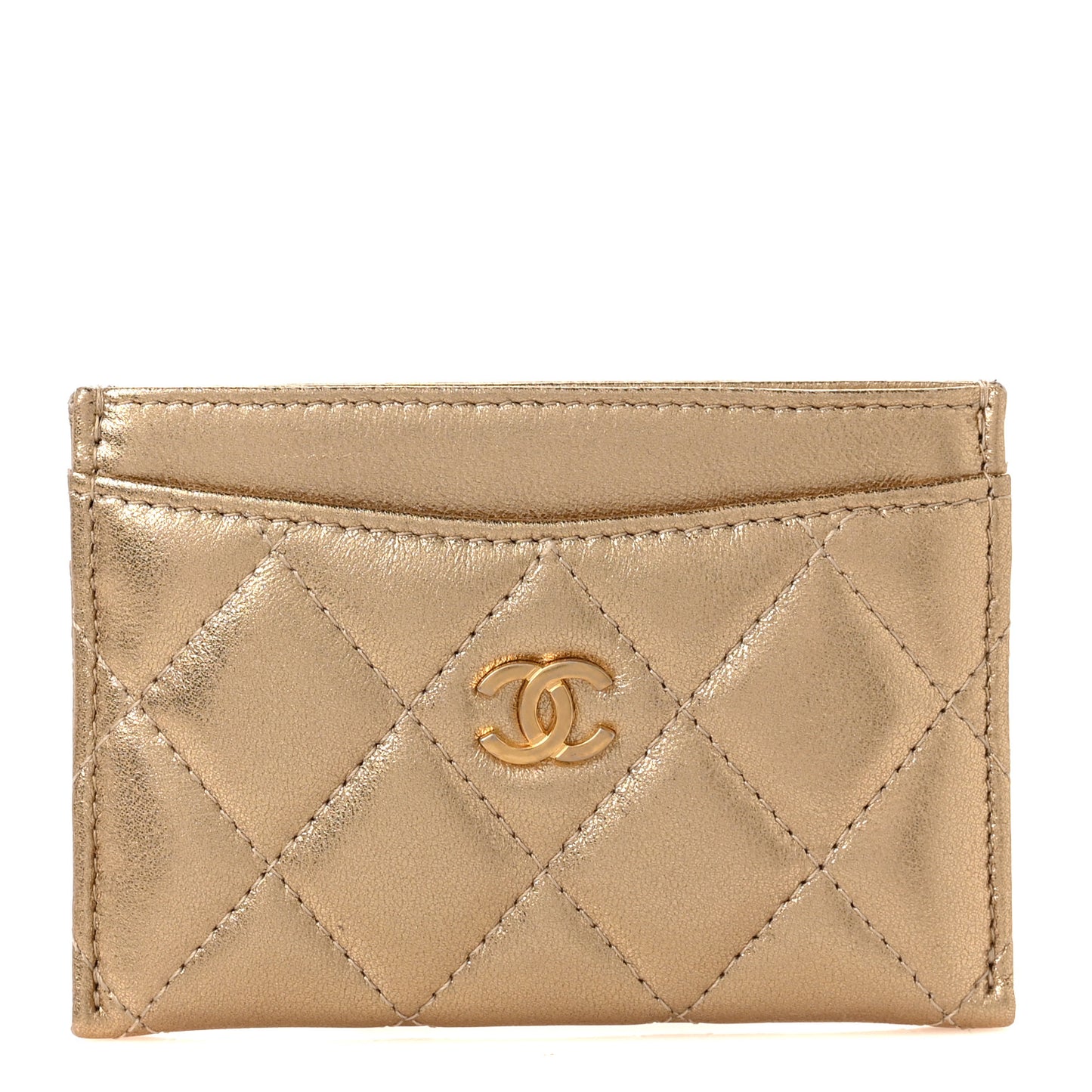 Metallic Lambskin Quilted CC Card Holder Gold