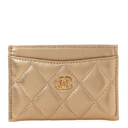 Chanel Metallic Lambskin Quilted CC Card Holder Gold 1 of 11