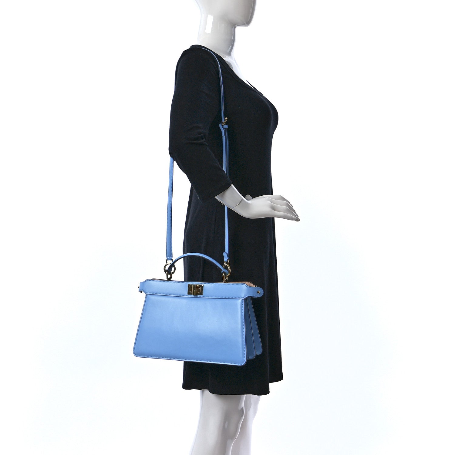 Fendi Vitello King Luxor Shiny Nappa Medium Peekaboo I SEE U East West Satchel Cyber Blue Light Rose 3 of 8