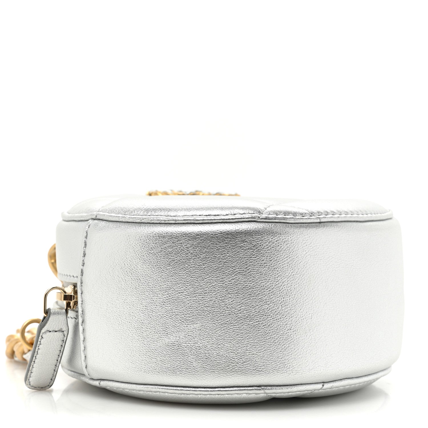 Chanel Metallic Lambskin Quilted Chanel 19 Round Clutch With Chain Silver 4 of 11