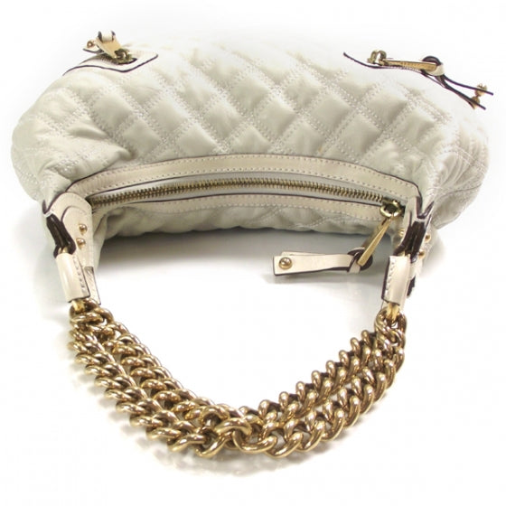 Leather Quilted Banana Chain Hobo White