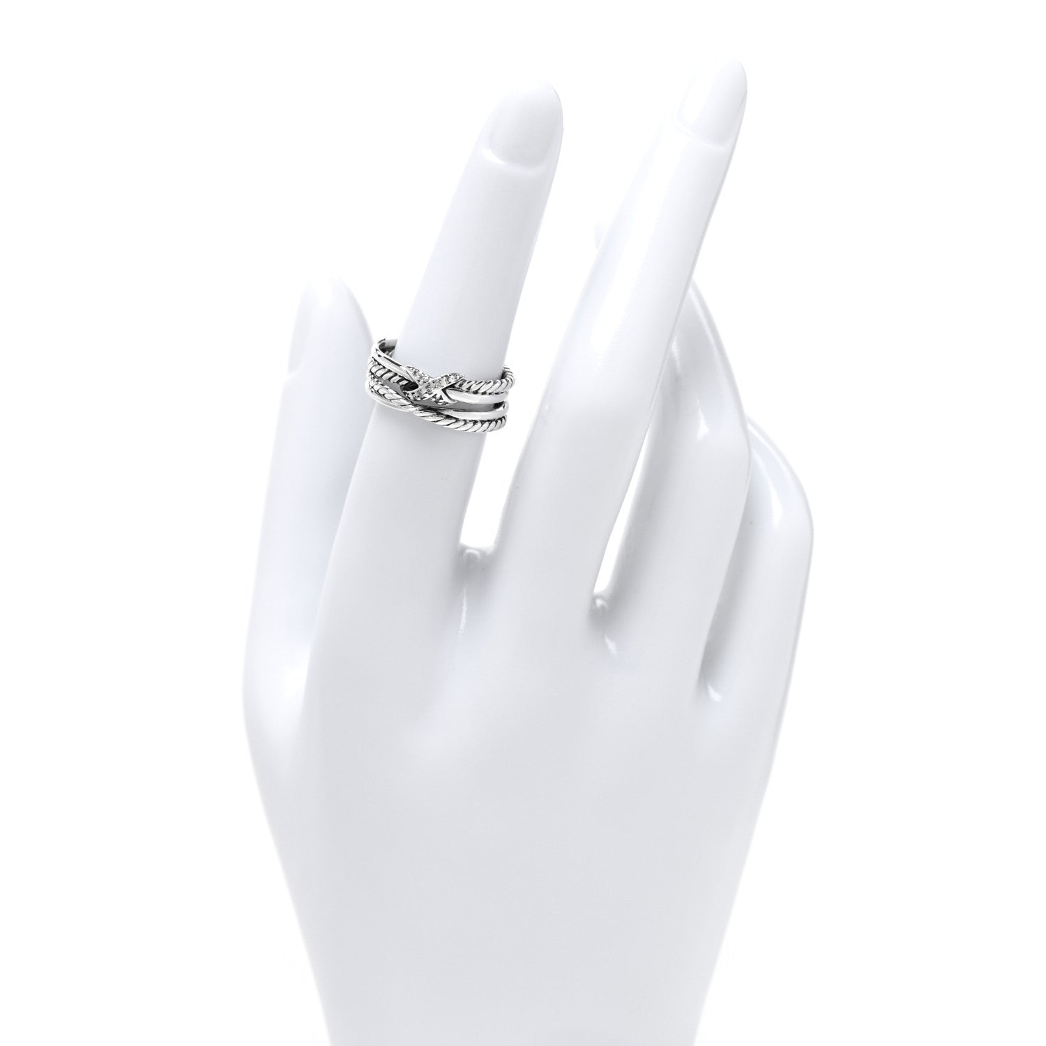 David Yurman Sterling Silver Diamond X Crossover Ring 52 6 2 of 4