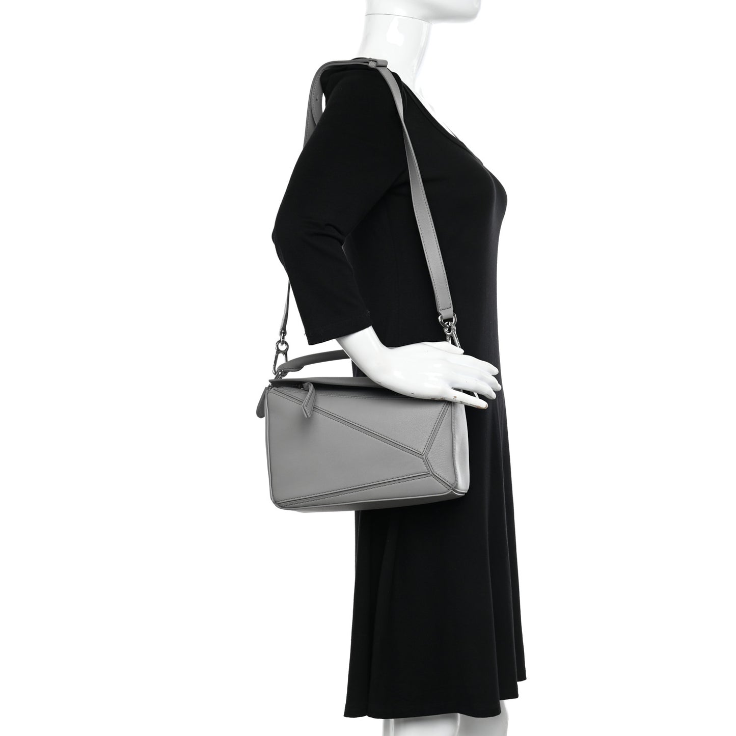 Soft Grained Calfskin Small Puzzle Bag Pearl Grey