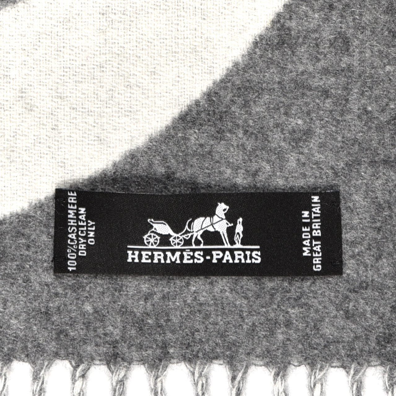 Hermes Cashmere Casaque Charms Muffler Gris Flanelle Ivoire 5 of 5