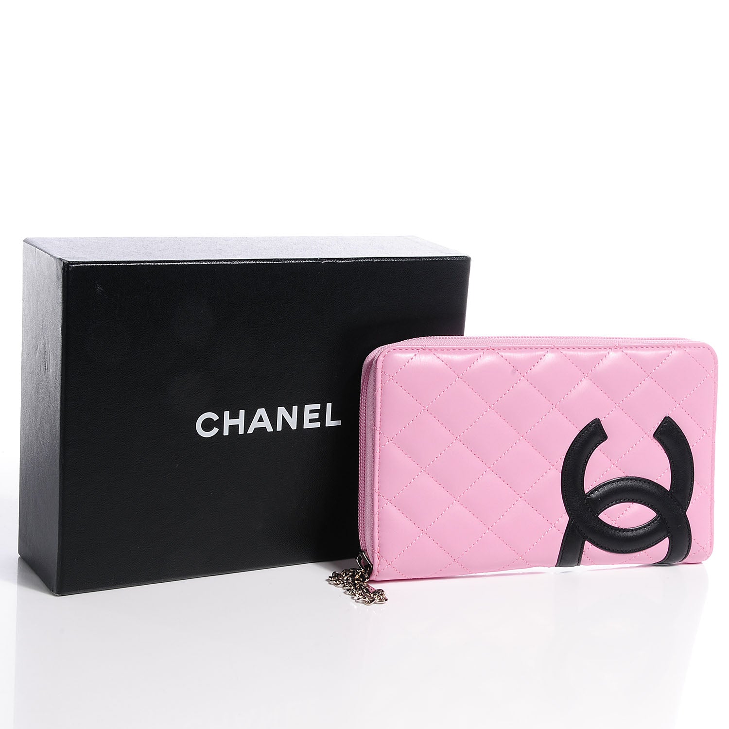 Chanel Calfskin Quilted Cambon Zip Around Organizer Wallet Pink Black 5 of 9