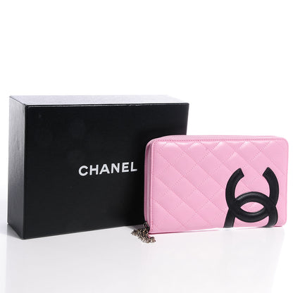 Chanel Calfskin Quilted Cambon Zip Around Organizer Wallet Pink Black 5 of 9