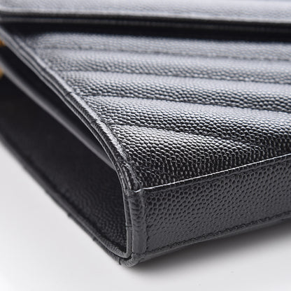 Saint Laurent Grain De Poudre Matelasse Chevron Monogram Chain Wallet Black 7 of 9