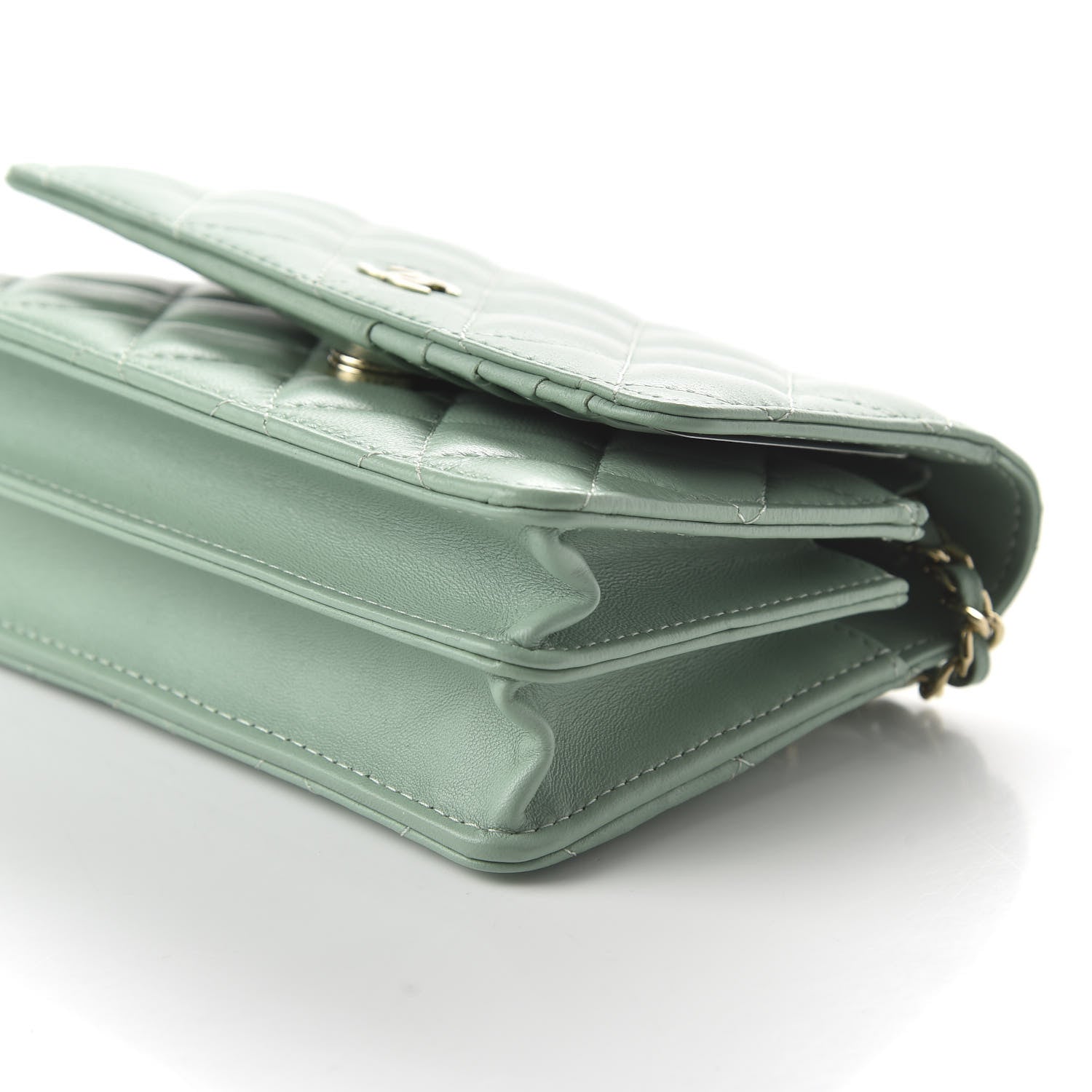 Chanel Lambskin Quilted Mini Wallet On Chain WOC Light Green 7 of 11