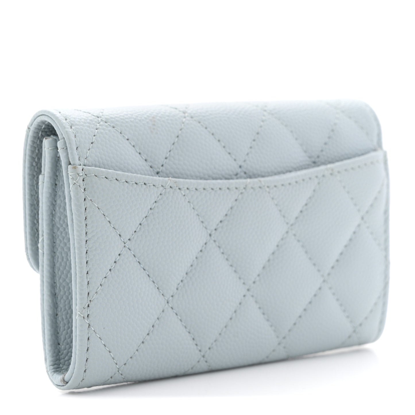 Caviar Quilted Flap Card Holder Wallet Blue