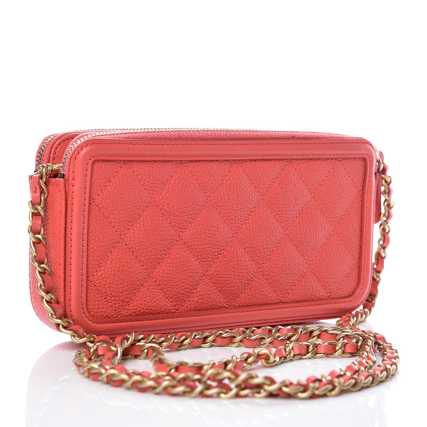 Caviar Quilted CC Filigree Clutch With Chain Red