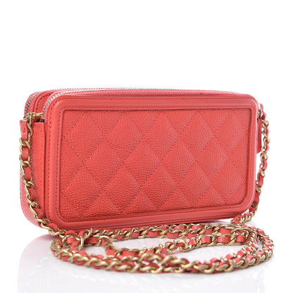 Chanel Caviar Quilted CC Filigree Clutch With Chain Red 3 of 14