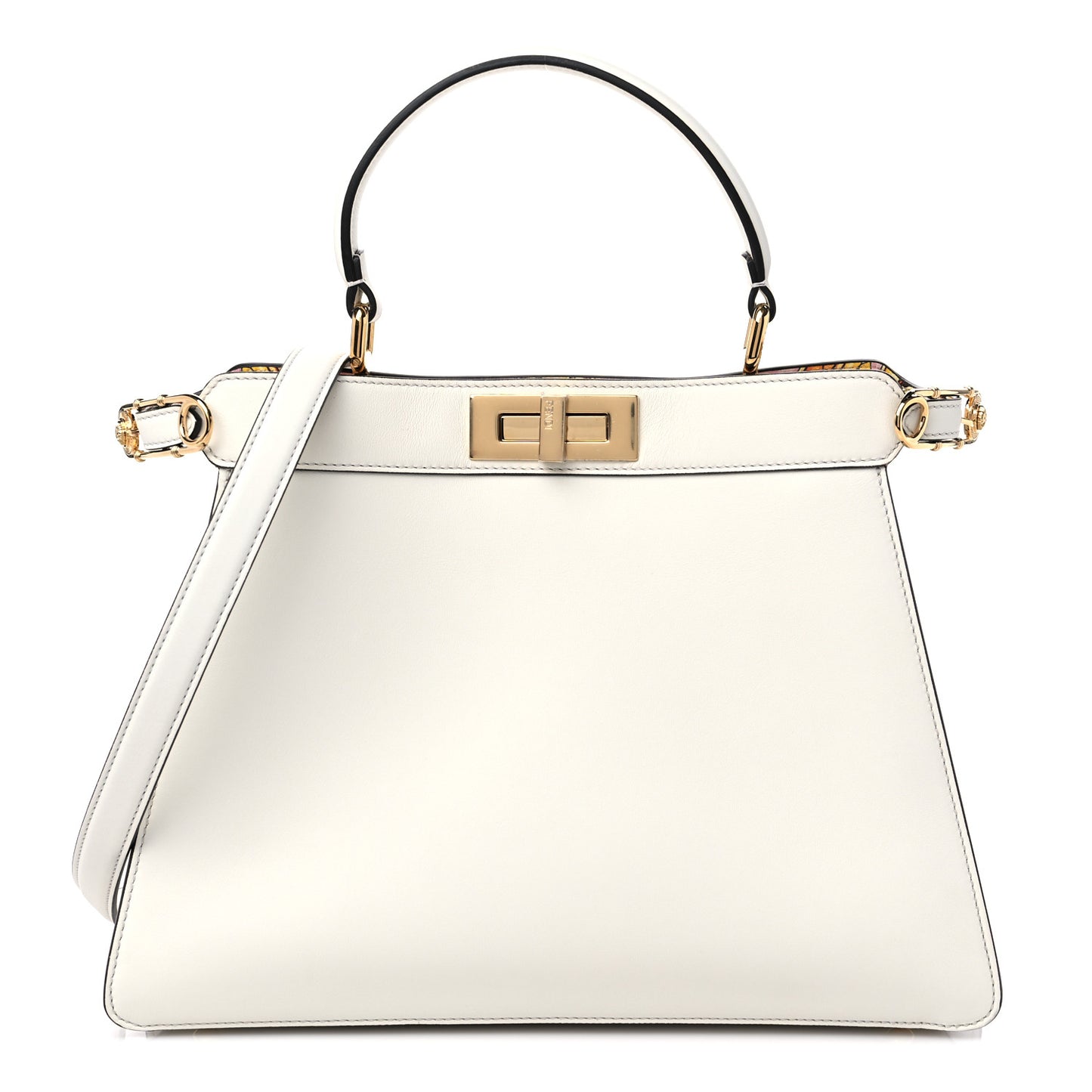X VERSACE Vitello Seta Nappa Fendace FF Baroque Medium Peekaboo I SEE U Satchel White Ice