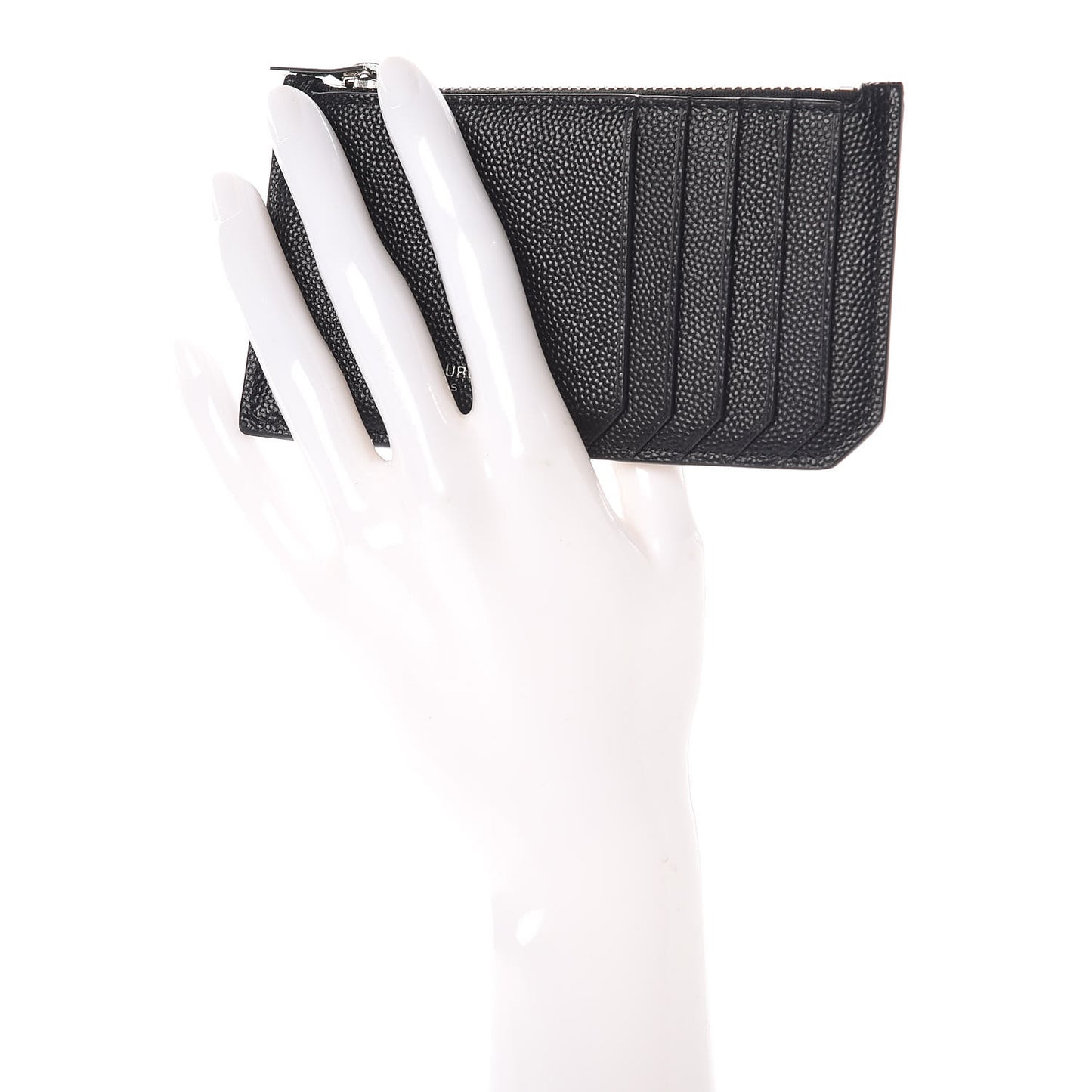 Grained Calfskin 5 Fragments Zip Pouch Card Holder Black