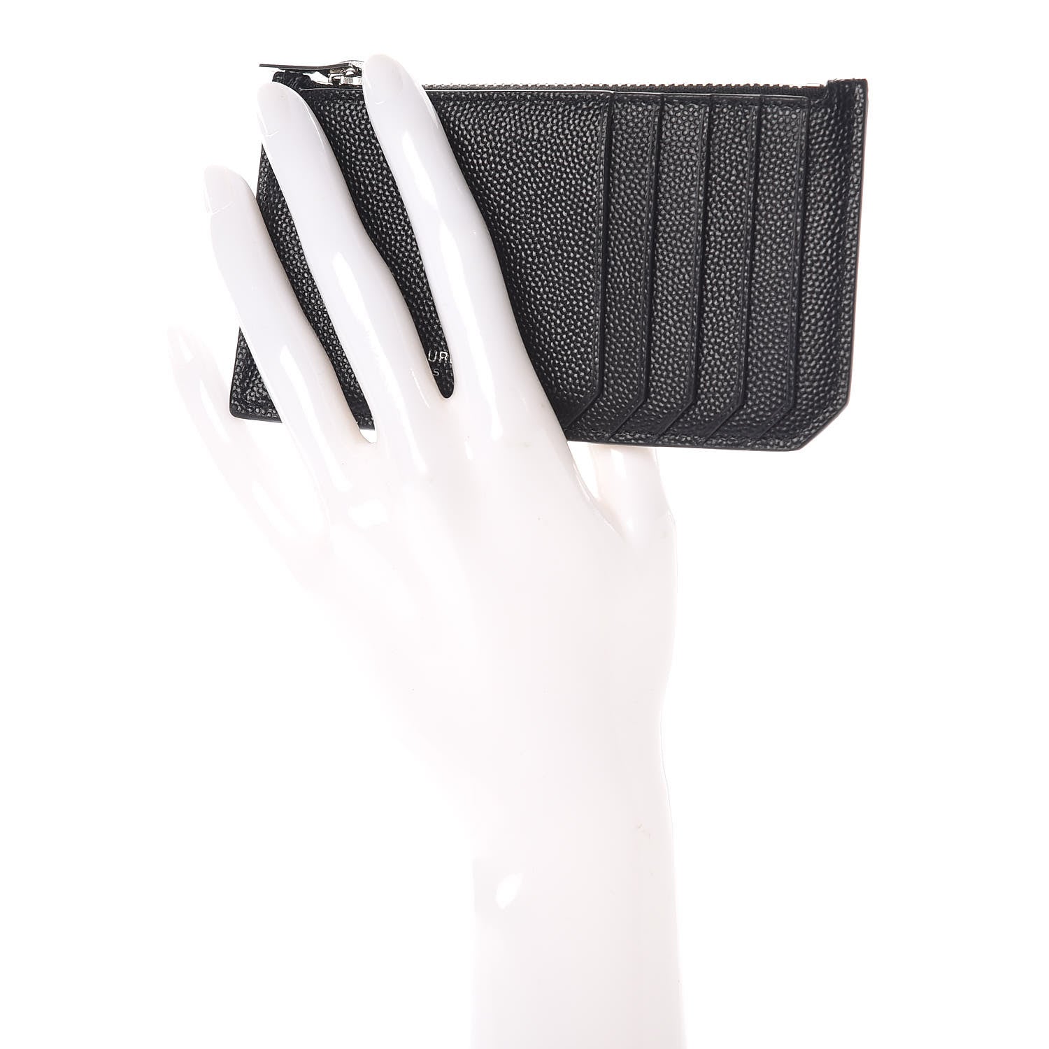 Saint Laurent Grained Calfskin 5 Fragments Zip Pouch Card Holder Black 2 of 6