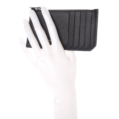 Saint Laurent Grained Calfskin 5 Fragments Zip Pouch Card Holder Black 2 of 6