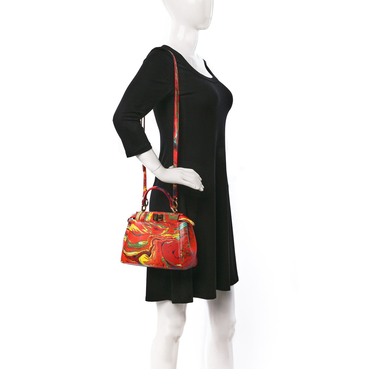 Nappa Marble Mini Peekaboo Iconic Satchel Rosso Multicolor