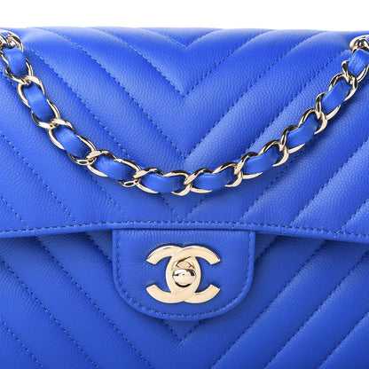 Chanel Caviar Chevron Quilted Small Double Flap Blue 10 of 11