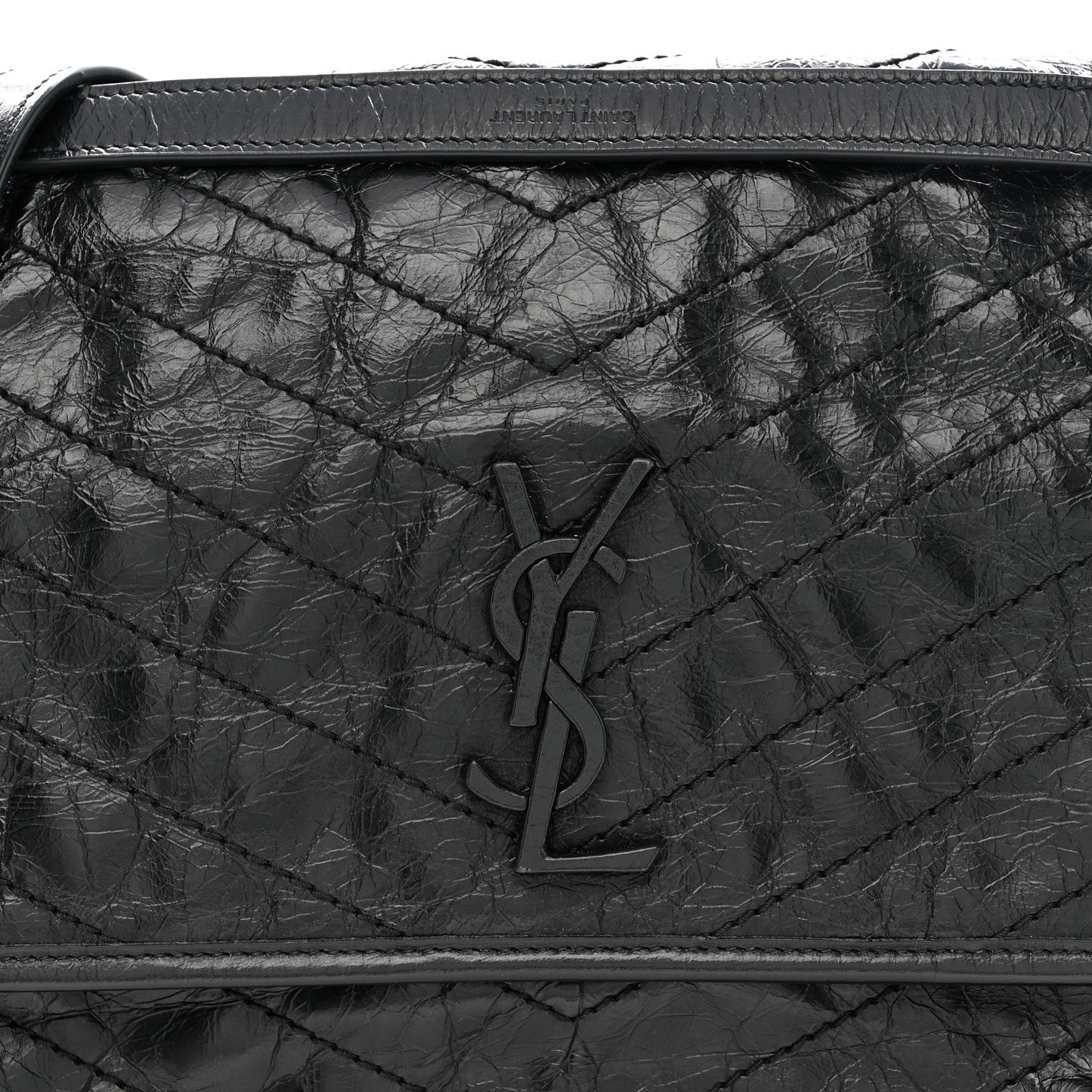 Crinkled Calfskin Matelasse Monogram Large Niki Chain Satchel Black Black