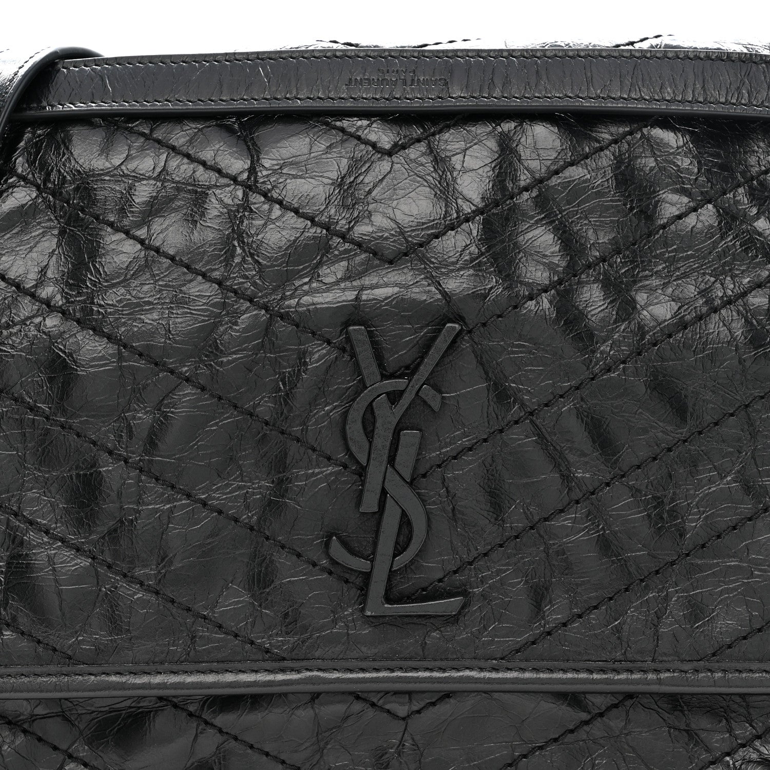 Saint Laurent Crinkled Calfskin Matelasse Monogram Large Niki Chain Satchel Black Black 8 of 10