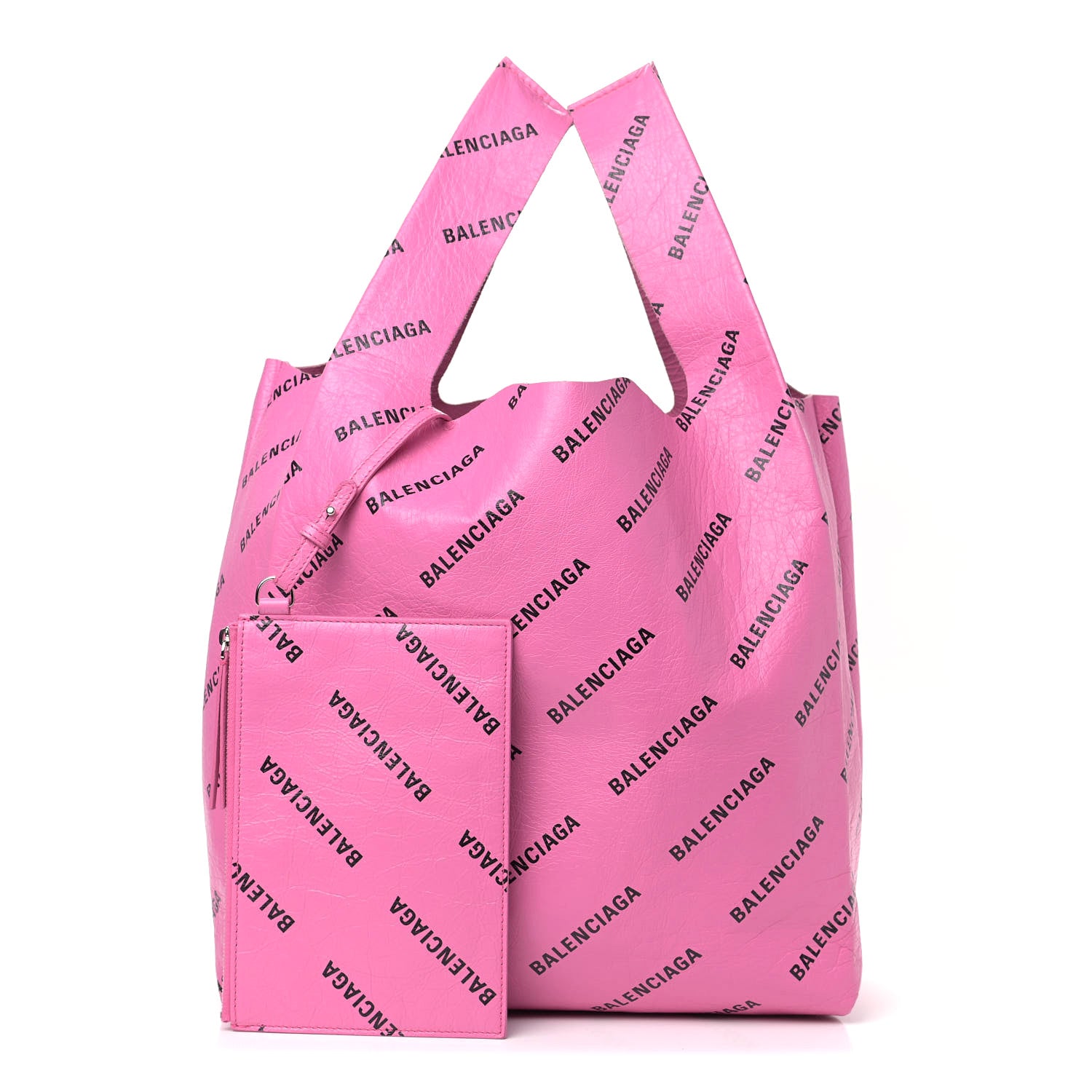 Balenciaga Agneau Arena Allover Logo M Supermarket Shopper Rose Bonbon Black 1 of 8