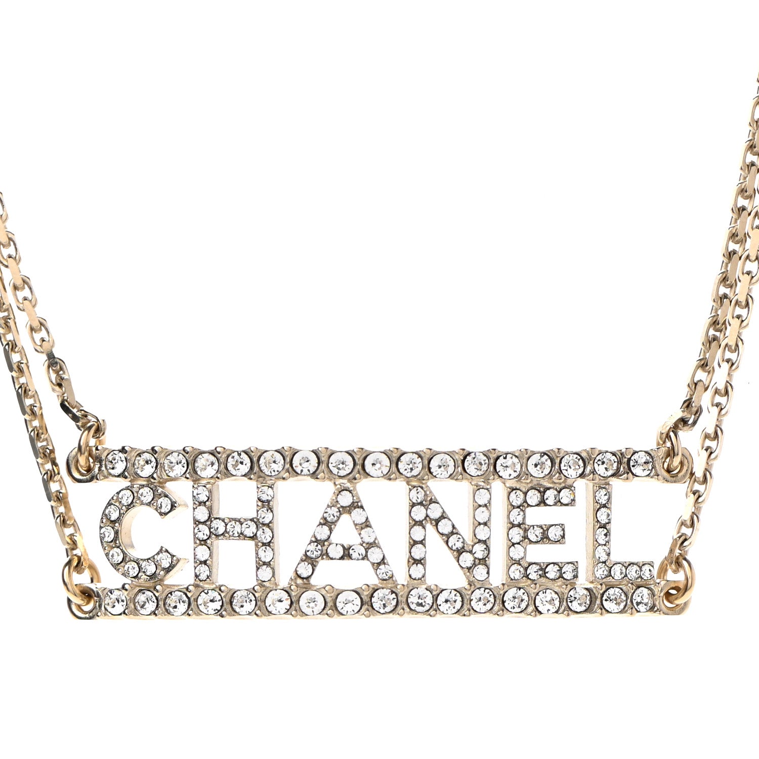 Chanel Metal Crystal Logo Choker Necklace Gold 4 of 7