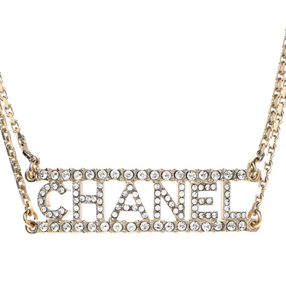 Chanel Metal Crystal Logo Choker Necklace Gold 4 of 7