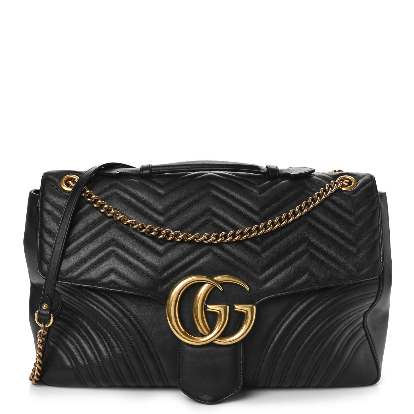 Calfskin Matelasse Maxi GG Marmont Top Handle Shoulder Bag Black