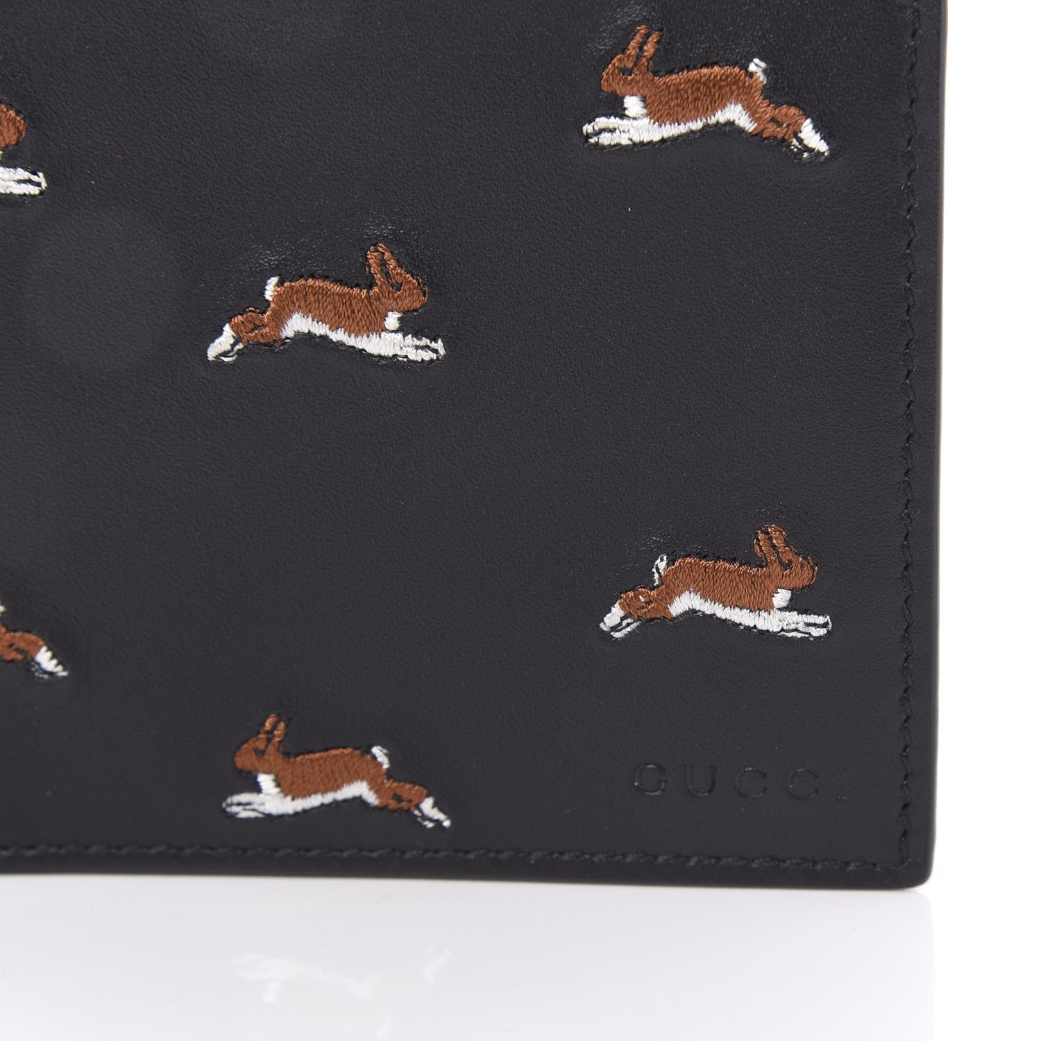 Gucci Calfskin Rabbit Embroidered Bi-Fold Wallet Black 9 of 9