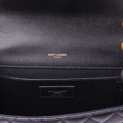 Saint Laurent Grain De Poudre Textured Mixed Matelasse Triquilt Medium Monogram Satchel Black 7 of 12