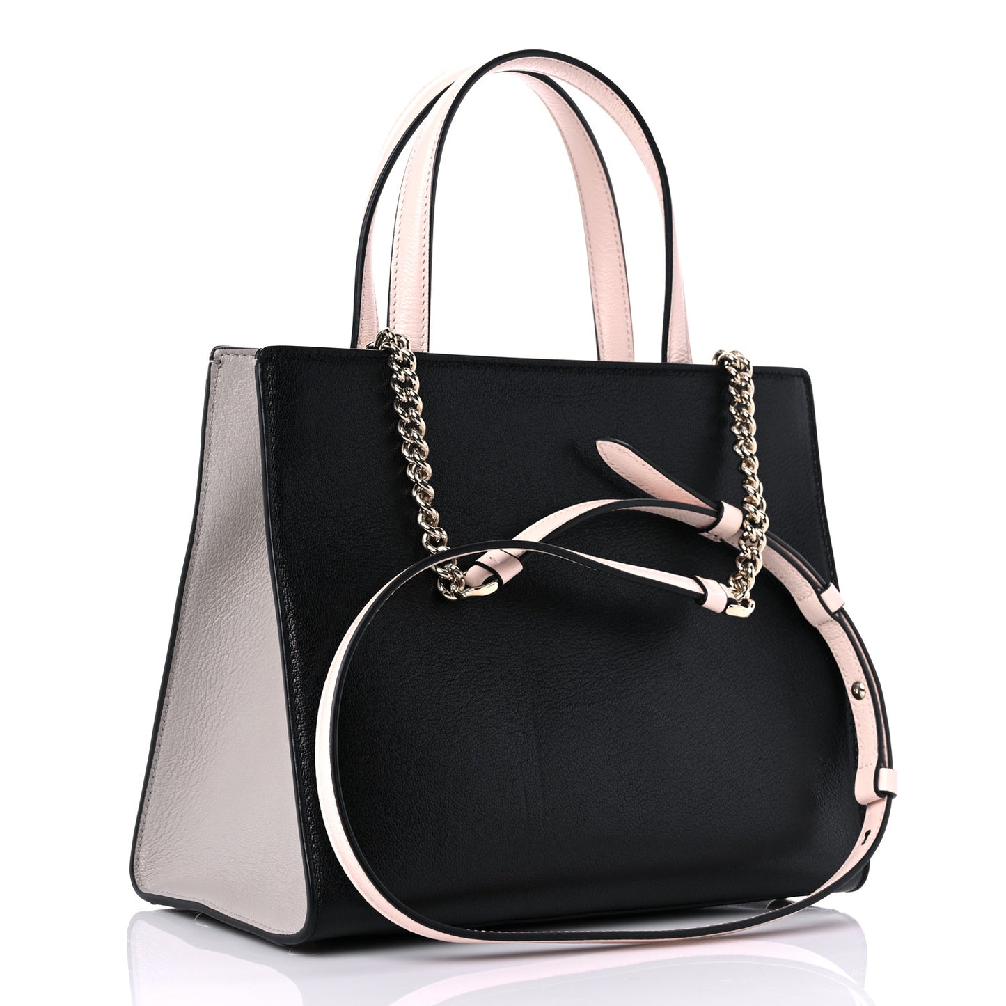 Calfskin Medium Vara Bow Top Handle Tote Black Pink