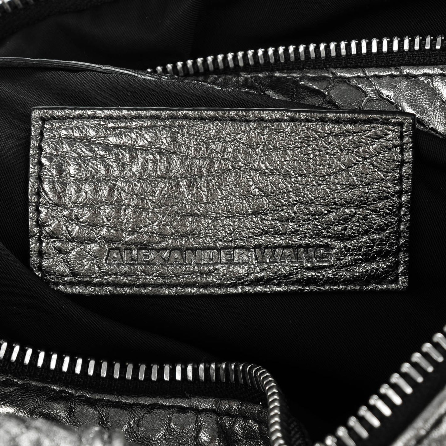 Metallic Pebbled Lambskin Rocco Carbon Silver Hardware