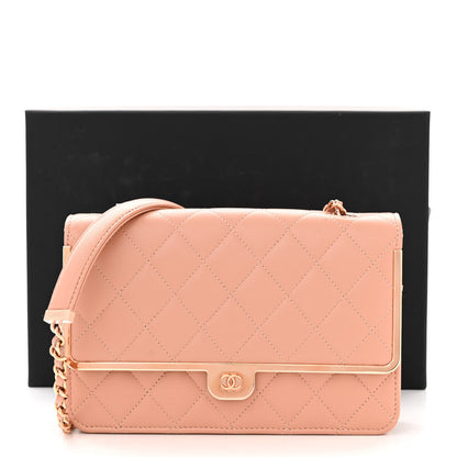 Chanel Lambskin Metal Quilted Wallet On Chain WOC Beige 12 of 12