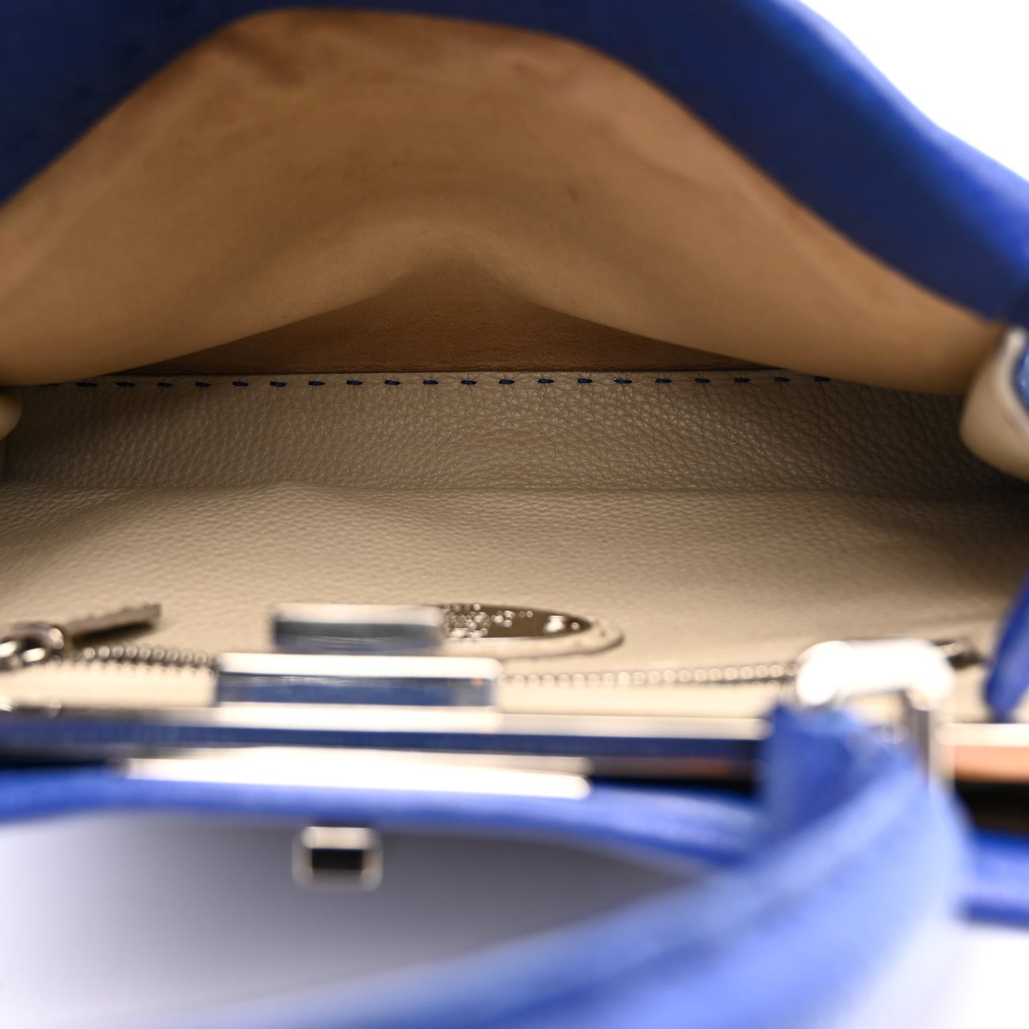 Cuoio Romano Selleria Bi-Color Medium Peekaboo Iconic Satchel Blue Neon Latte