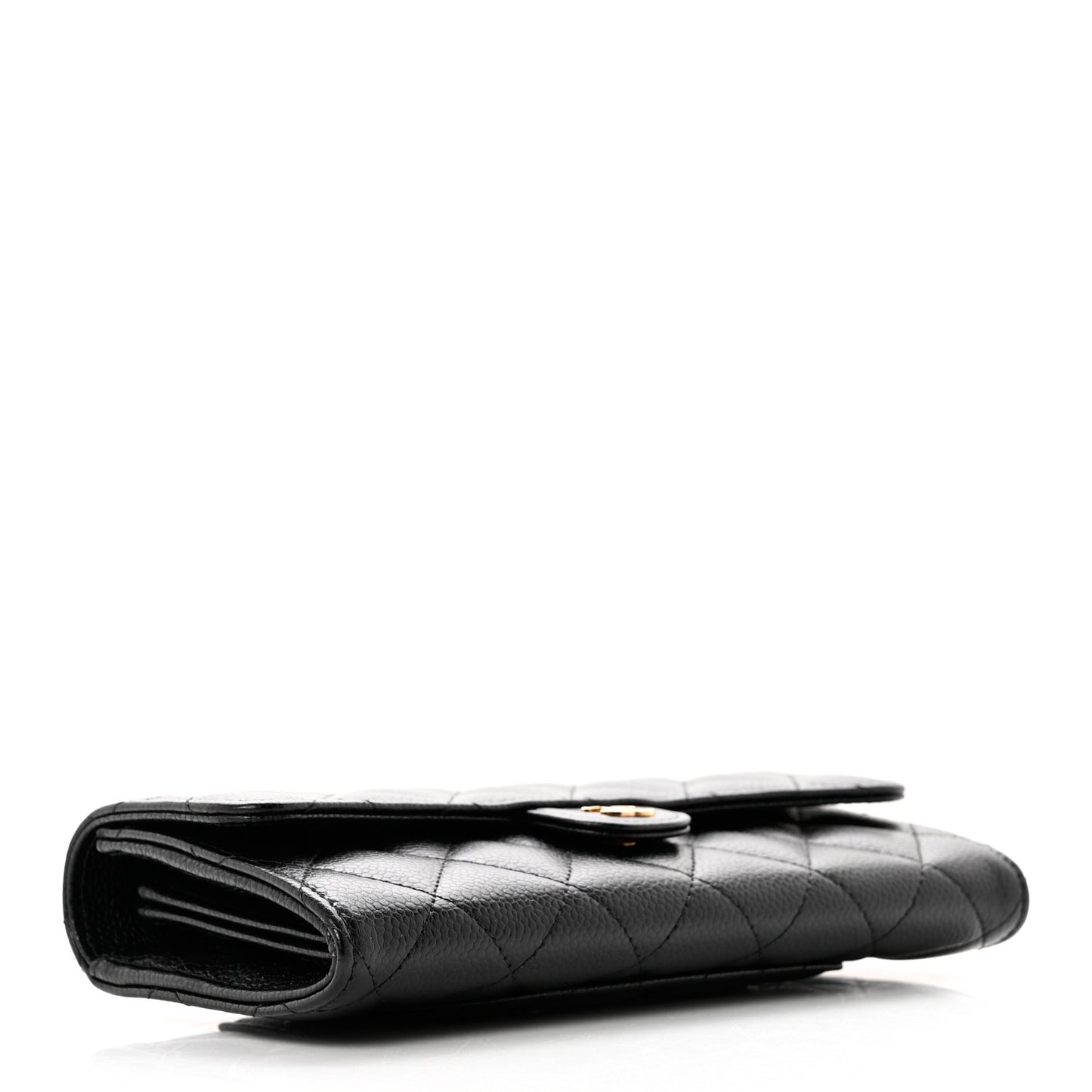 Caviar Quilted Large Gusset Flap Wallet Black
