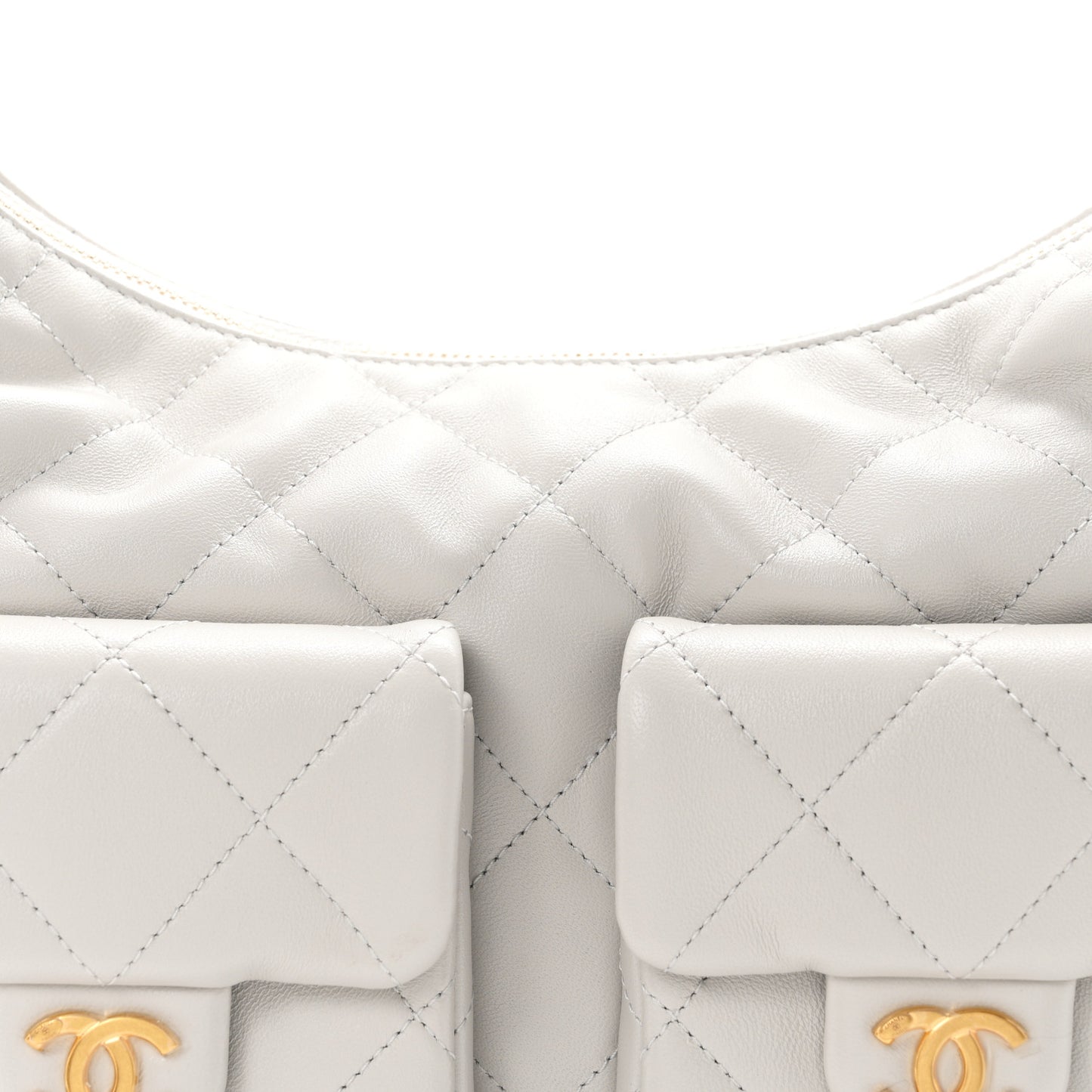 Shiny Lambskin Quilted Large Trendy Pockets Hobo Light Grey