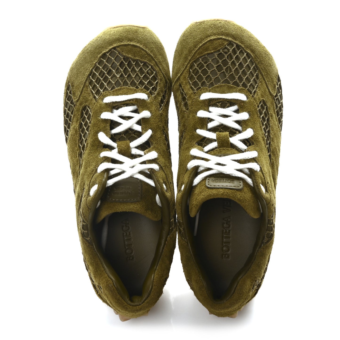 Calfskin Fishnet Fabric Orbit Sneakers 37 Olive Oil
