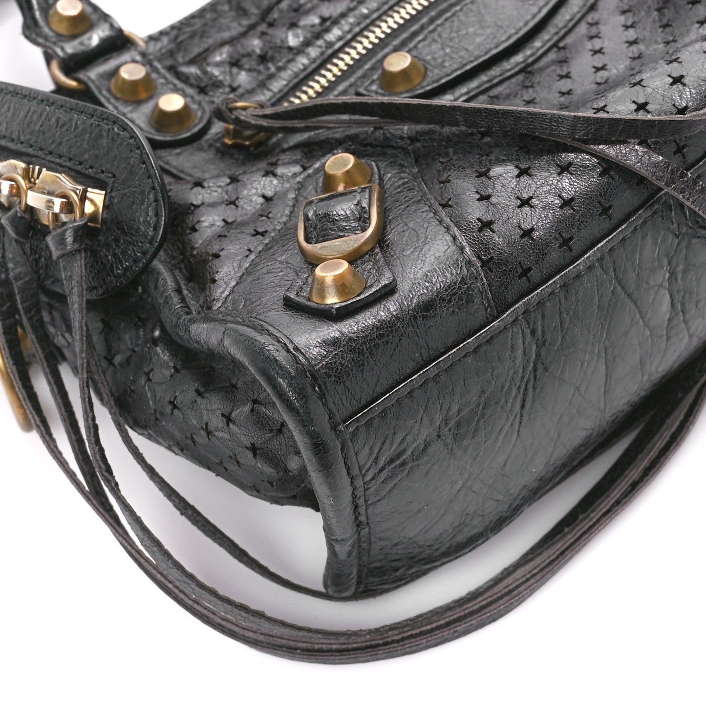 Agneau Laser Cut Cross Classic Gold Hardware Mini City Black
