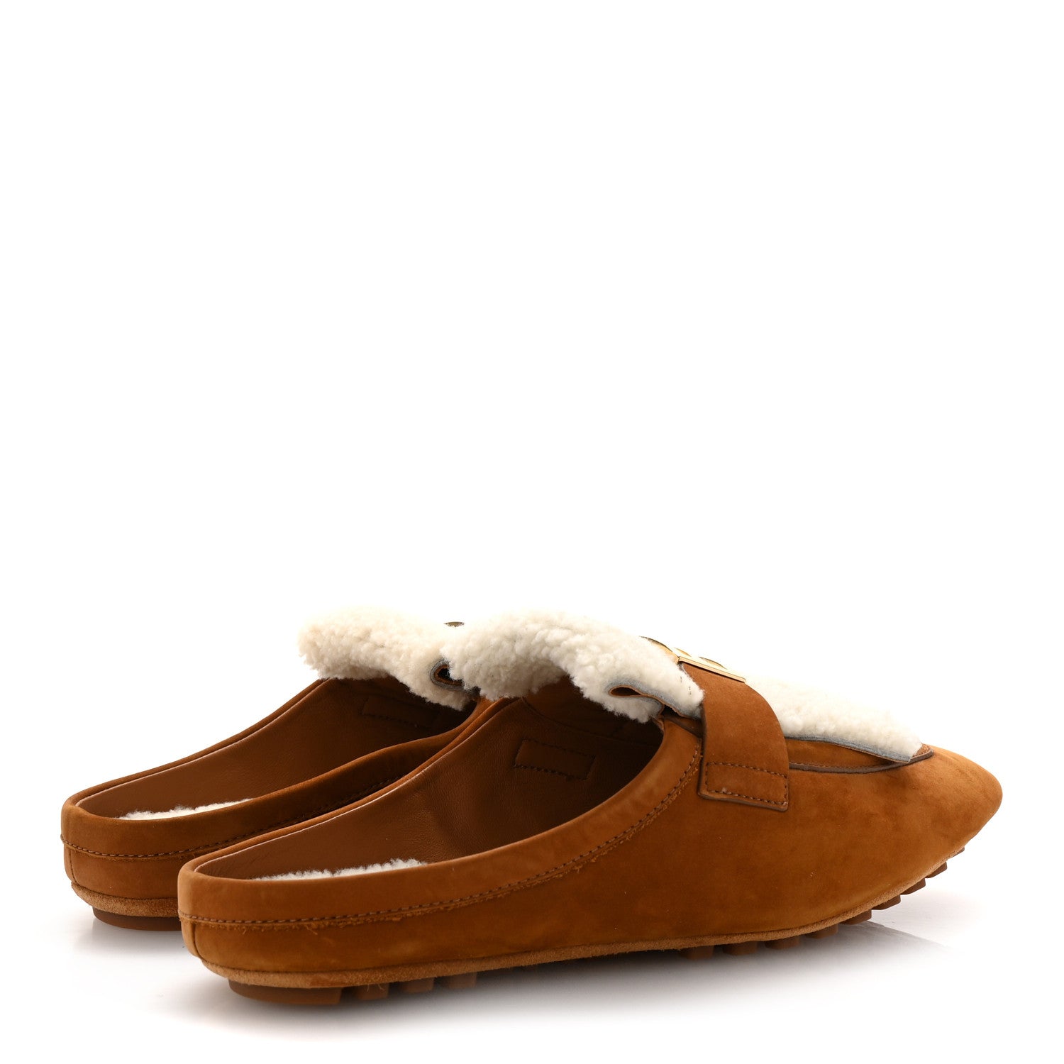 Fendi Suede Shearling Baguette Mules 38 Caramello Latte 5 of 10