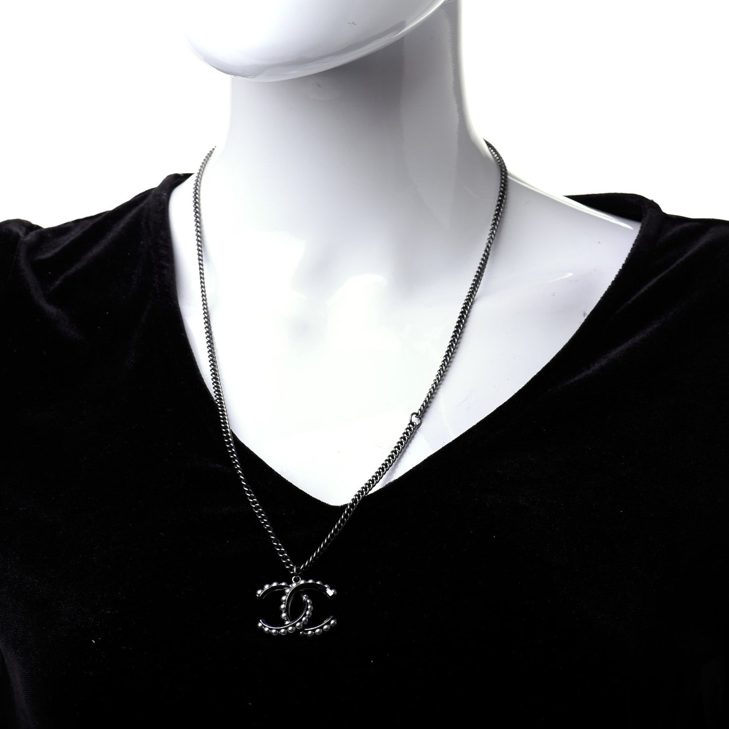 Pearl CC Pendant Necklace Silver