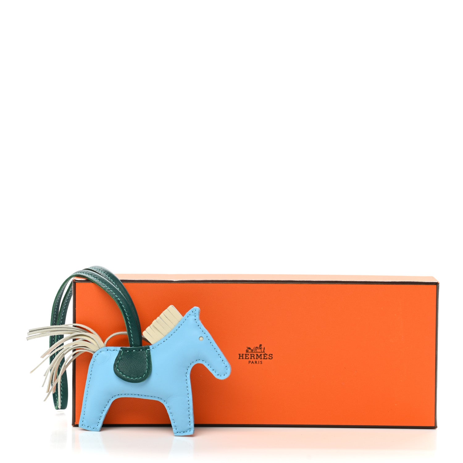 Hermes Milo Lambskin Grigri Rodeo Horse Bag Charm PM Celeste Malachite Craie 4 of 4