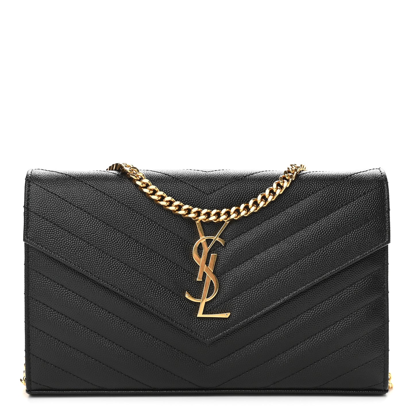 Grain De Poudre Matelasse Chevron Monogram Chain Wallet Black