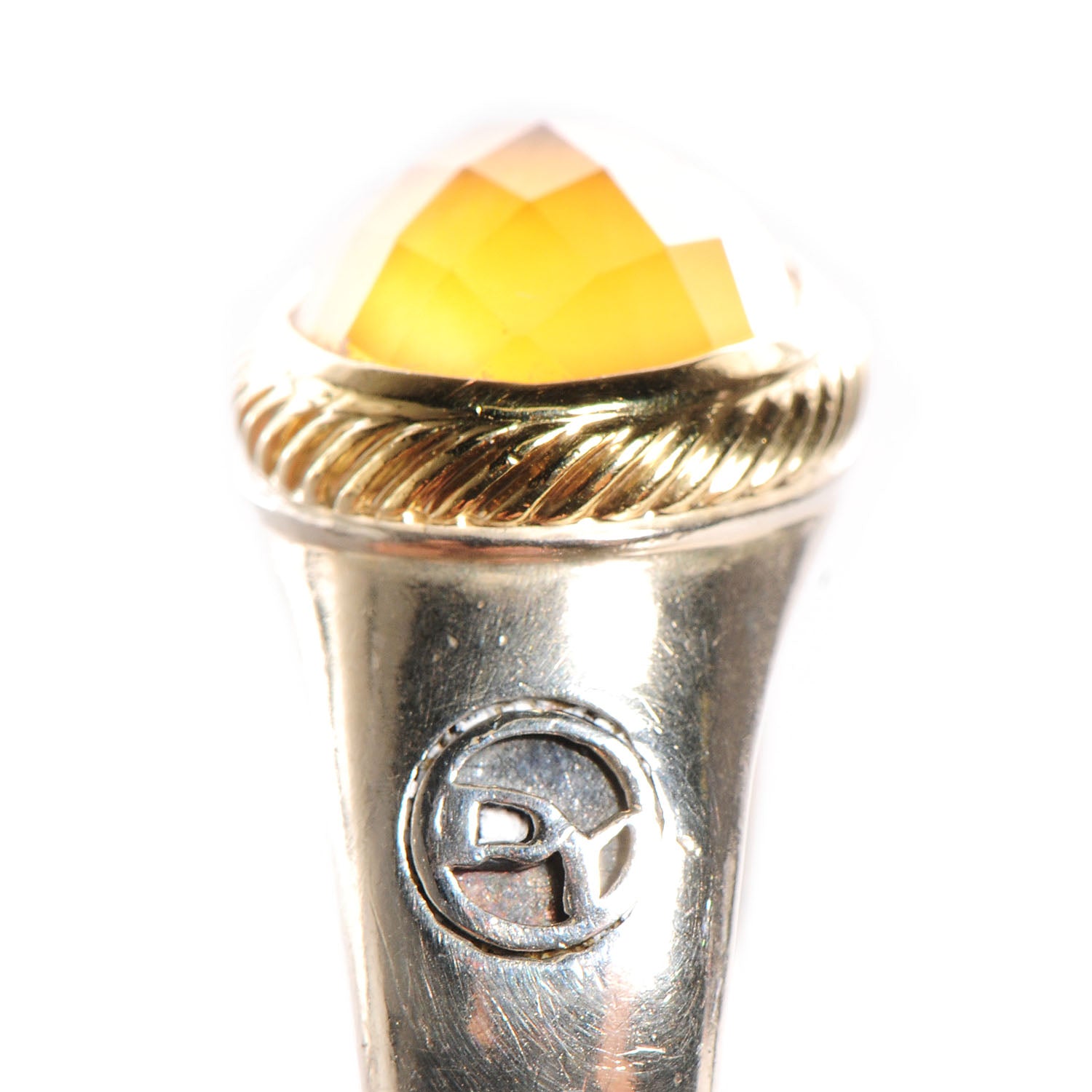 David Yurman Sterling Silver 18k Yellow Gold Citrine Domed Ring 7 4 of 5