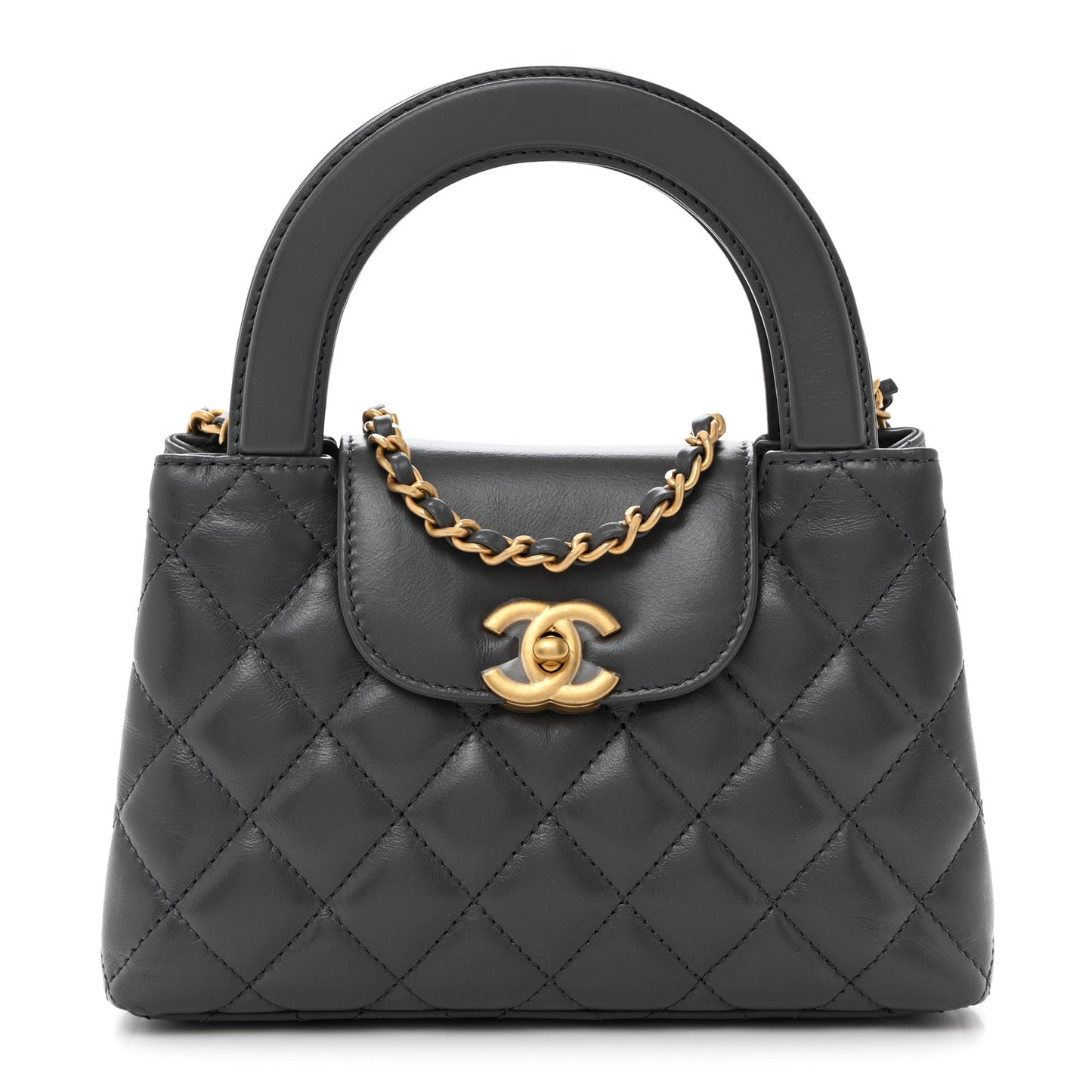 Shiny Aged Calfskin Quilted Nano Kelly Shopper Grey
