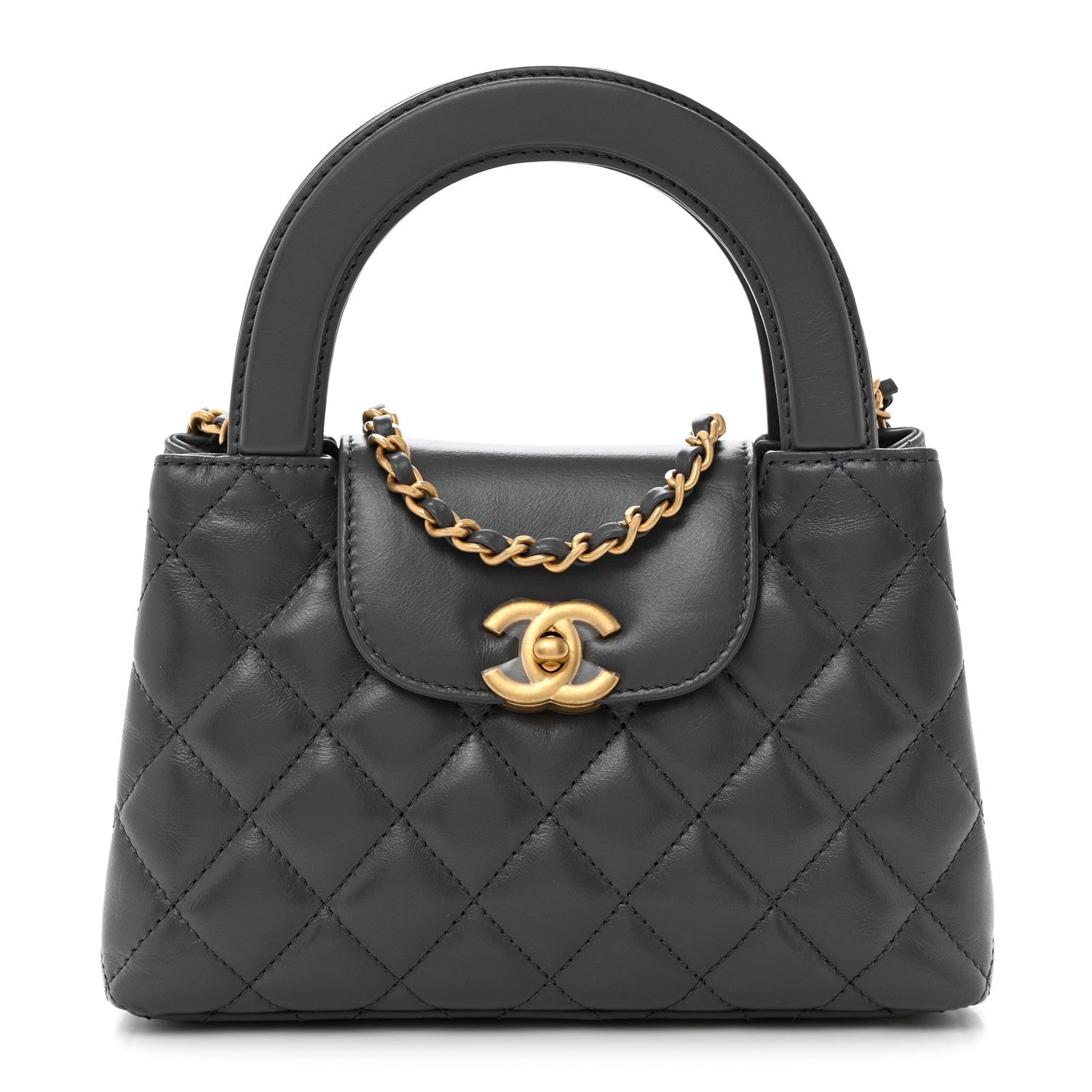 Chanel Shiny Aged Calfskin Quilted Nano Kelly Shopper Grey 1 of 10