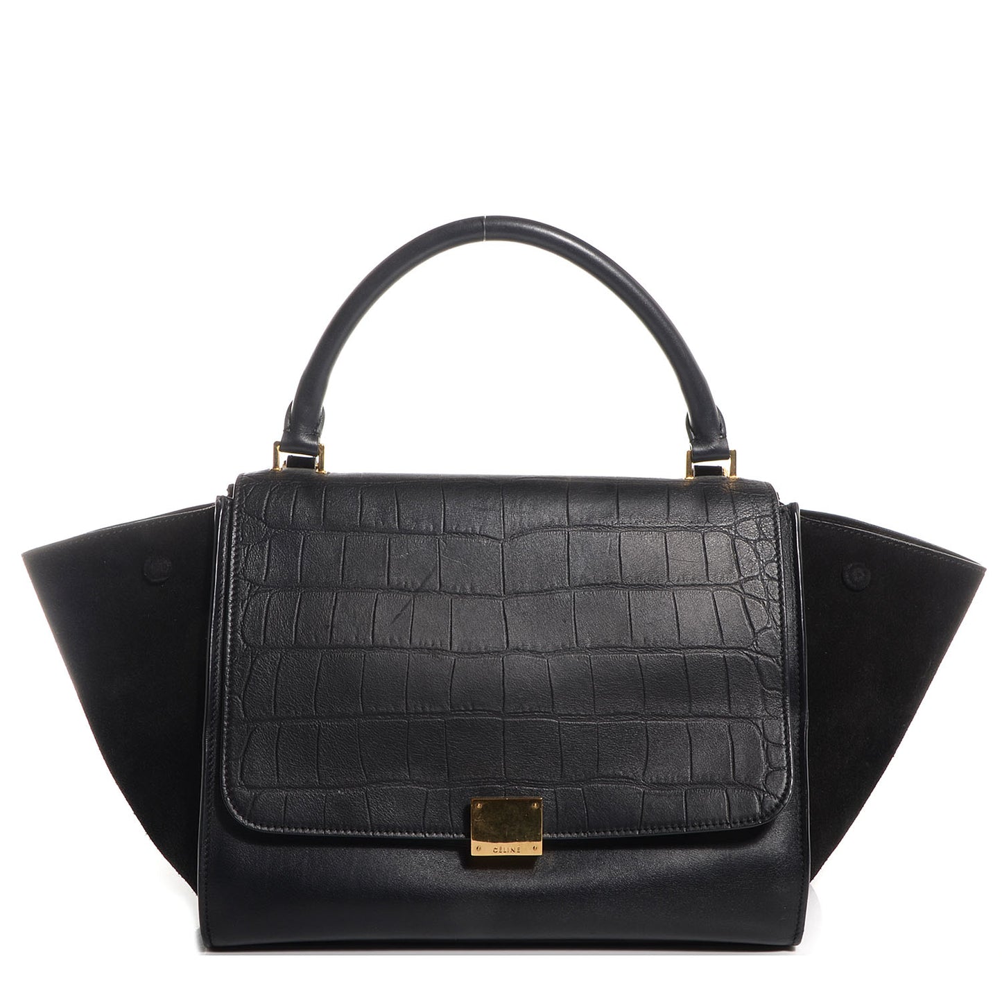 Crocodile Embossed Medium Trapeze Black