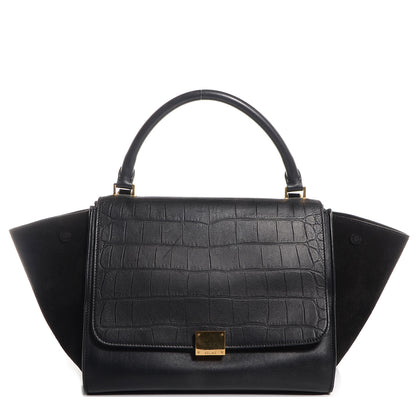 Celine Crocodile Embossed Medium Trapeze Black 1 of 8