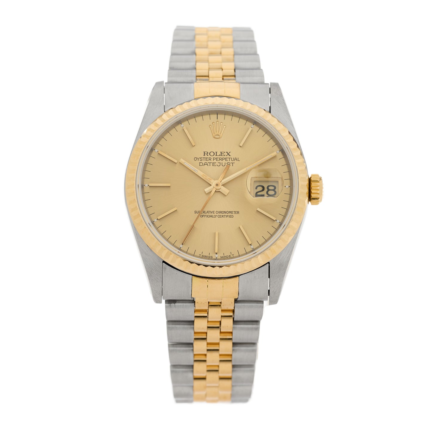 Stainless Steel 18K Yellow Gold 36mm Oyster Perpetual Datejust Watch Champagne 16233