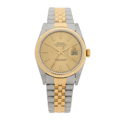 Rolex Stainless Steel 18K Yellow Gold 36mm Oyster Perpetual Datejust Watch Champagne 16233 1 of 4