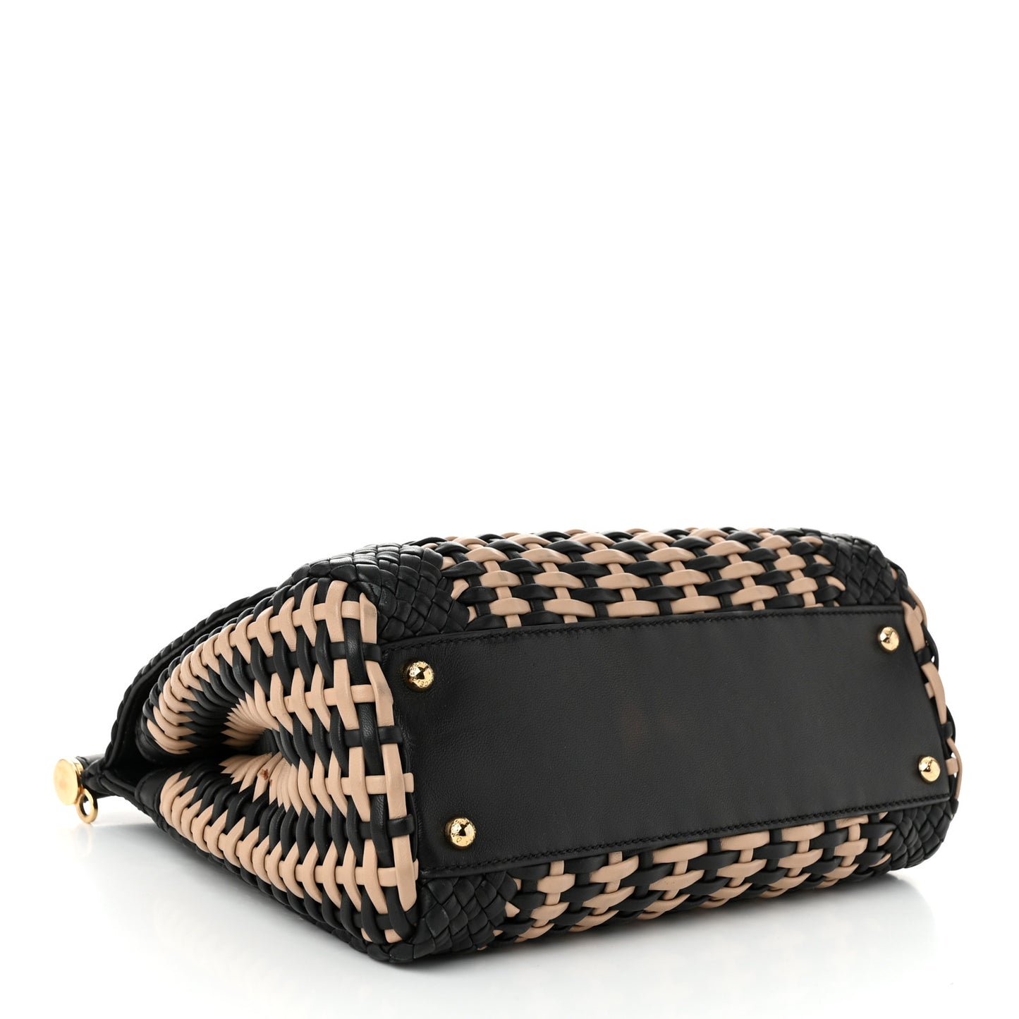 Calfskin Woven Medium Sicily Satchel Black Beige